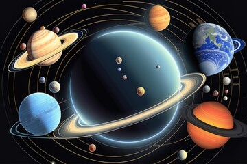 Solar system with planets and their orbits Generative AI 