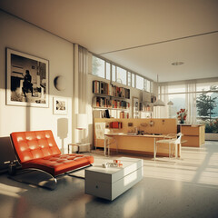 Minimal bright interior following Bau Haus interior's architecture and style.