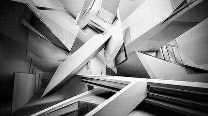 a black and white interior in a minimalist building - architectural design - Generative AI