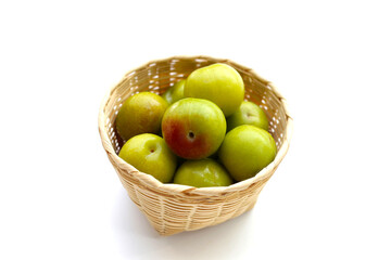 Fresh green plum on white background