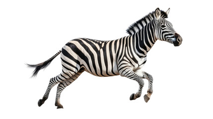 Fototapeta na wymiar a Zebra running, side view in a Wildlife-themed, photorealistic illustration in a PNG, cutout, and isolated. Generative ai