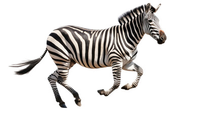 Fototapeta na wymiar a Zebra running, side view in a Wildlife-themed, photorealistic illustration in a PNG, cutout, and isolated. Generative ai