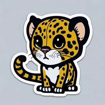 isolated leopard cartoon sticker, generative ai