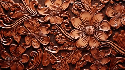 an ornamental Abstract Tooled leather, Horizontal background, Floral designs, and engraved in leather. flow design texture. Abtract-themed, photorealistic illustrations in JPG. Generative ai