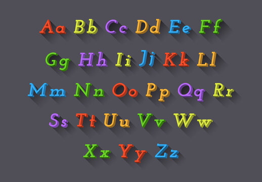 Design elements. Vector illustration of colorful three dimensional letters with long shadow.