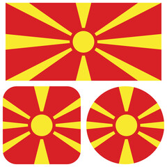 Flag of Macedonia. Round, square, rectangular. Ready isolated icons emblems badge