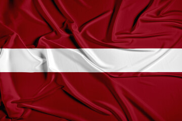 Latvia official national flag of silk fabric texture - obrazy, fototapety, plakaty