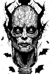 Halloween Monster - Zombie portrait black and white
