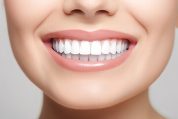 Obraz premium Snow-white smile of a woman. Demonstration of healthy teeth.