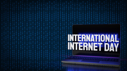 The gold text on on laptop for International Internet Day 3d rendering