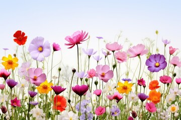colorful spring and summer flowers in an isolated meadow