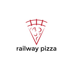 Railway Pizza Concept logo. Savor the journey through flavors and imagination. Vector illustration.