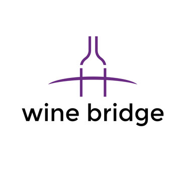Wine Bridge Concept logo. Elegantly bridges the world of wine and enjoyment. Vector illustration.