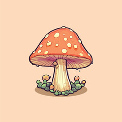 beech mushroom kawaii cartoon illustration