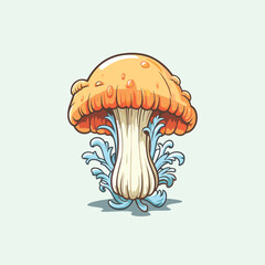 enoki mushroom kawaii cartoon illustration