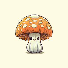 paddy straw mushroom kawaii cartoon illustration