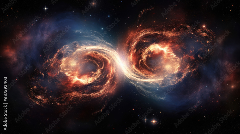 Wall mural a pair of galaxies spinning ever faster like two chaotic circles in a mesmerizing dance of gathering