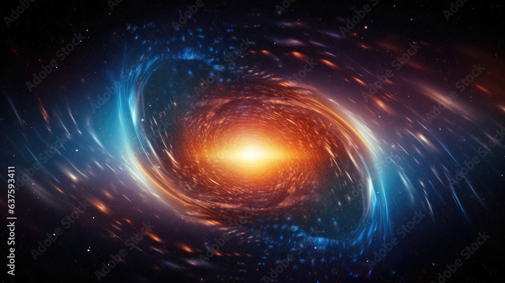 Poster a distant galaxy seen through the lens of time its edges illuminated by a cascading wave of cosmic i