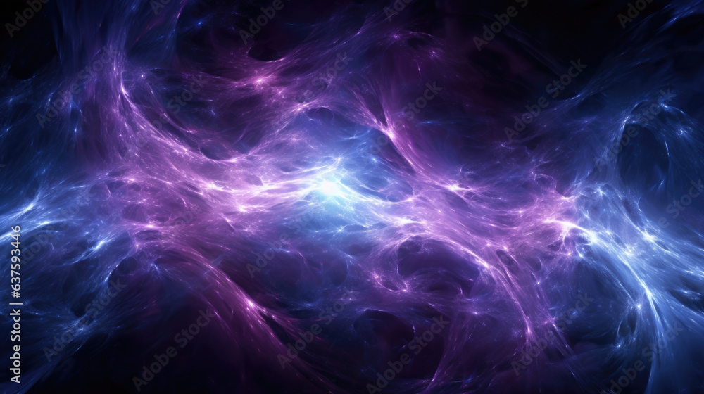 Poster an entanglement of purple and blue s trace across the universe connecting distant energies and distr
