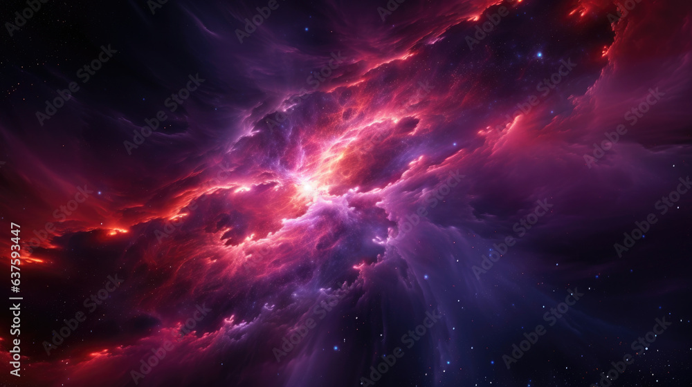 Aufkleber sharp lines of cyclonic orange and red particles swirl around in a burst of cosmic light piercing th