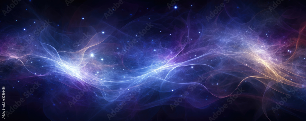 Poster the stars look on as a glowing array of strings of energy pulse and vibrate across the night sky. gl