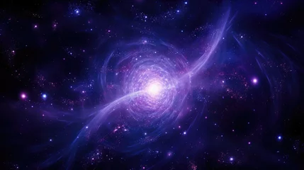 Abwaschbare Fototapete Universum The deep indigo and purple of the galactic magnetic fields glimmer and sparkle as they interact with gaseous particles forming a web of energy and light. Tiny stars flicker in and out of existence and