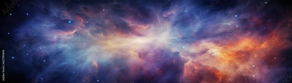 Poster an enormous of gas and dust looming in the distance appearing to be a massive nebula made up of bill