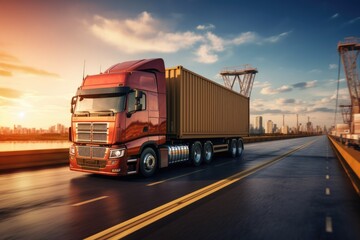 Transportation and logistics. Import, export and transport industry of truck container cargo ship. Generative AI