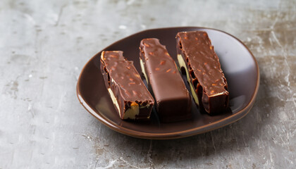 chocolate turron on ceramic background