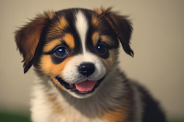 smiling puppy.
Generative AI.