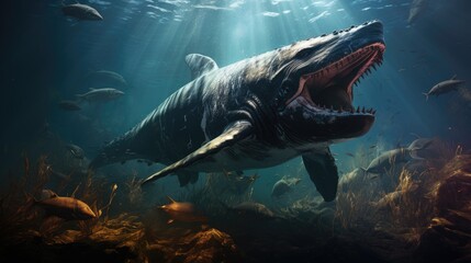 Fototapeta premium Surreal submarine shot, a wild whale