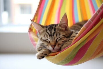 Cat is peacefully sleeping in a hammock. Generative AI