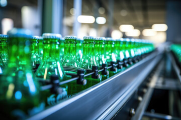 An upclose shot of a beverage container moving down the conveyor belt is seen. The container is about to be filled with carbonated drinks.