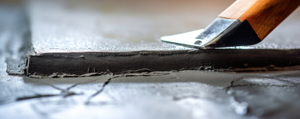 Obraz premium Closeup shot of a putty knife being used to smooth out the uneven surfaces of newly tiles.