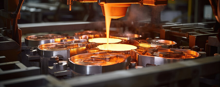 A shot of molten aluminium pouring into a mould. The metal slowly solidifies and takes the form of an 