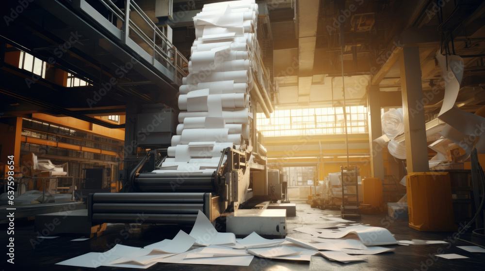 Poster a large machine ting large sheets of paper into smaller sizes before they are shipped off for uses i