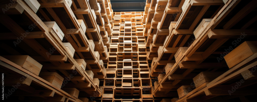 Poster the mesmerizing display of orderly pallet architectures that fill the warehouse-towering up to the c