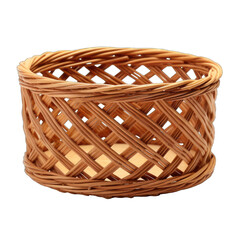 Rattan basket. Woven basket isolated on transparent background.