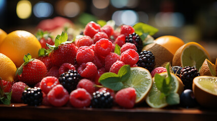 Fototapeta premium fresh berries on wooden table