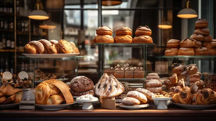 Fototapeten Displaying a variety of freshly baked goods at the bakery © vectorizer88