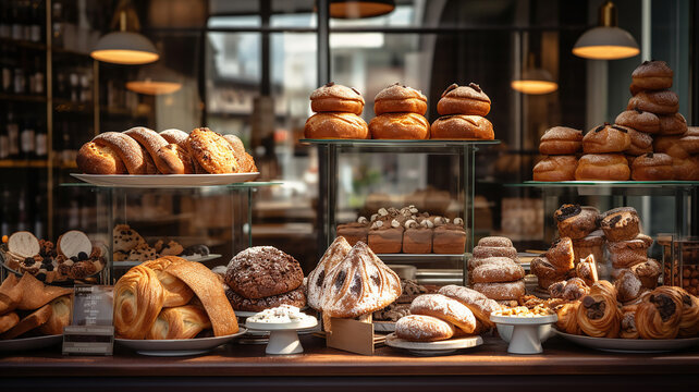 Displaying a variety of freshly baked goods at the bakery