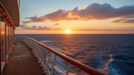 Naklejka premium Sunset vistas observed from the cruise ship's deck