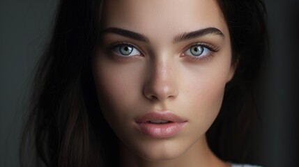 Fototapeta premium brunette woman with a captivating smile and glamorous makeup in a close-up portrait