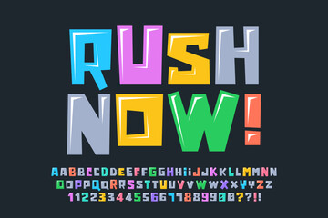 Playful comical original alphabet design, colorful, typeface.