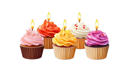 happy birthday cupcakes with candle isolated on transparent