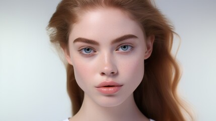 Naklejka premium Beautiful Woman's Portrait: Capturing Happiness and Elegance in a Close-Up Shot