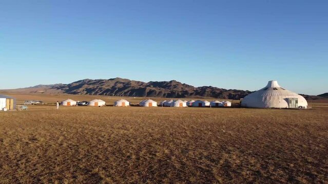 Mongolia Yolin Am Ice Field Gobiin Urguu camp Nature Drone sky ger