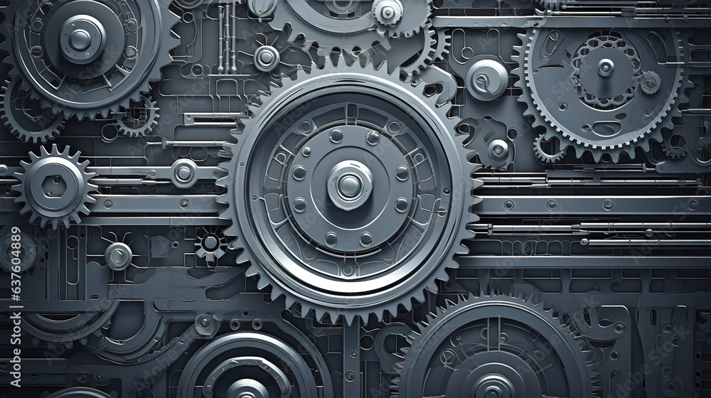 Poster machine technology gears. retro gearwheel mechanism abstract background. generative ai