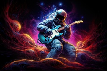 Astral Serenades: The Guitarist of the Cosmos, an Astronaut's Melodic Reverie on a Lunar Summit, Creating a Chromatic Symphony with Sound Waves and Stars
