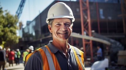 Fototapeta premium maintenance manager at a construction site. A hardhat-wearing engineer portrait 